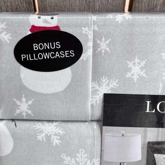 6-pc London Fog FULL SIZE Sheet Set - SNOWMAN SNOWFLAKES - 2 EXTRA PILLOWCASES - Picture 4 of 4